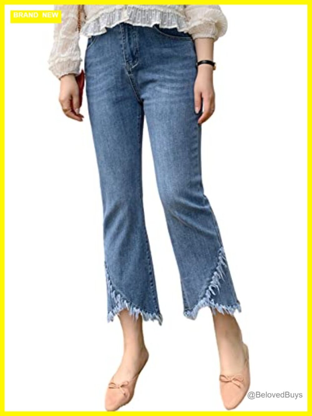 Womens Stretchy Denim Ripped Distressed Frayed Hem Cropped Jeans